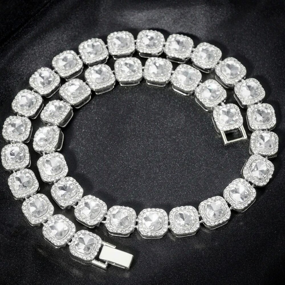 ⭐ Large 22" Long Iced Out Diamond 46 Ctw. Necklace 13mm Wide 18k White Gold ⭐